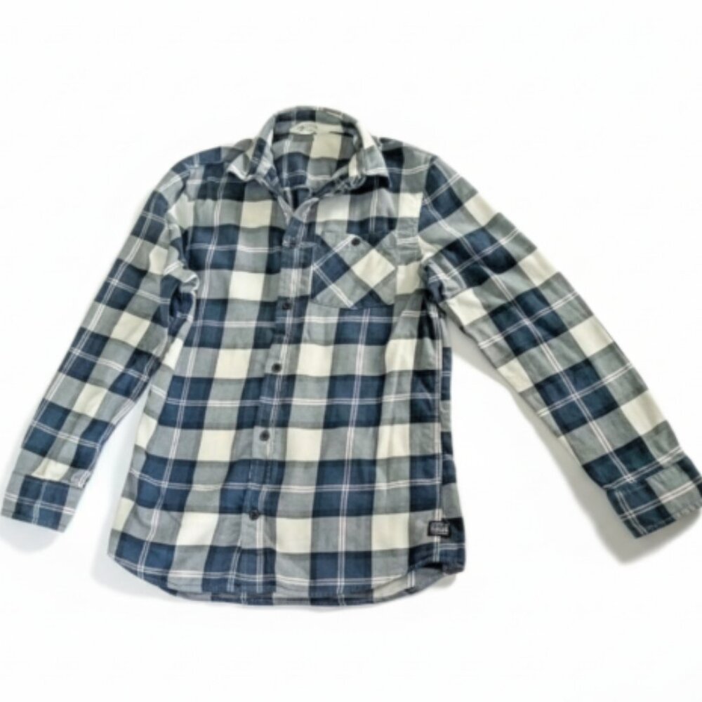 H&M Youth Shirt Sz 14Y Blue White Plaid Lightweight Flannel Button Front EUC